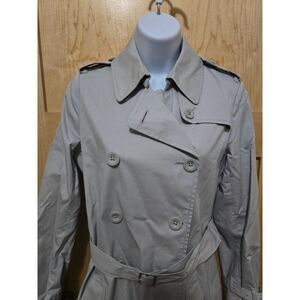 Womens Double-Breasted Trench Coat With Belt & Epaulettes Light Gray Cotton Blen